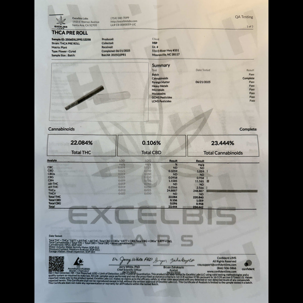 Certificate of Analysis